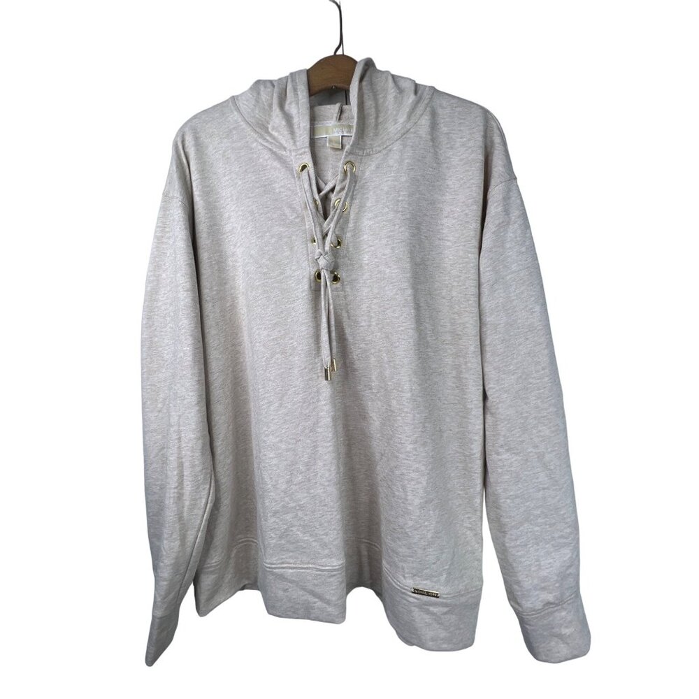 MICHAEL Michael Kors Hoodie Size Large Lace Up Hoodie Sweatshirt Cotton Gray